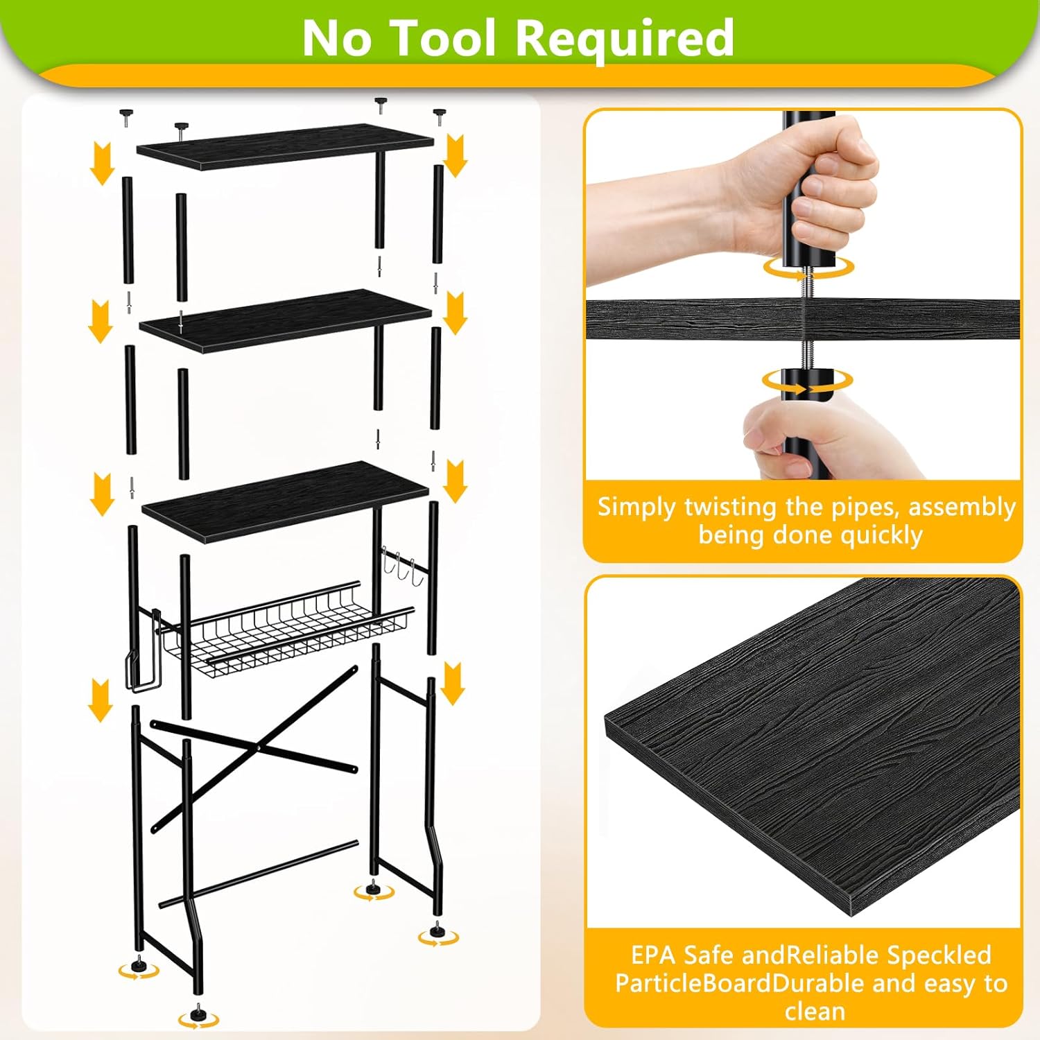 Over-The-Toilet Storage Rack, 4-Tier Bathroom Organizer Shelf Over Toilet with Adjustable Shelf and Basket, Freestanding Space Saver Bathroom Shelves Above Toilet for Room (Black)