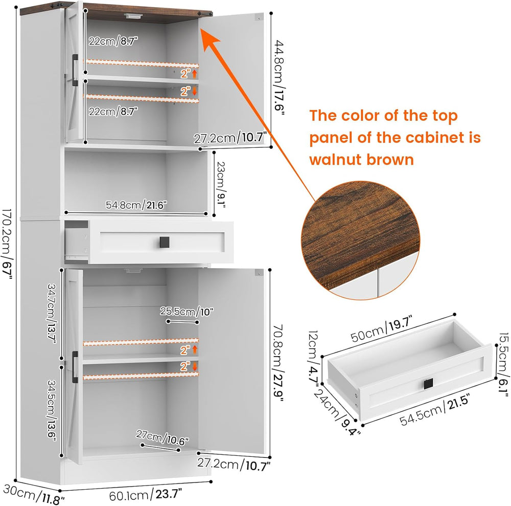 67" Tall Farmhouse Pantry Cabinet with Drawer,Small Storage Cabinet for ...