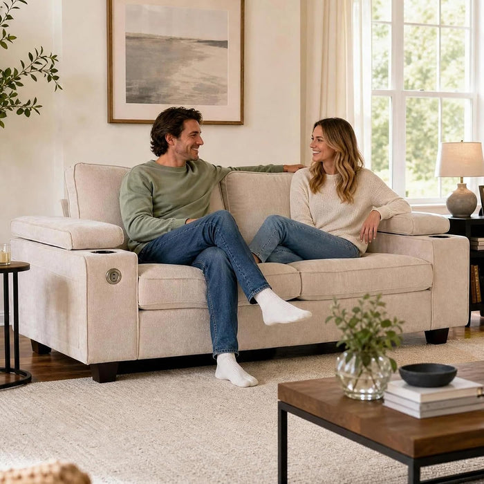 73" Loveseat Beige Sofa for Living Room,Storage Sofa