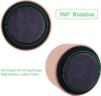 Round Leather Art Supply Organizer,Remote Control Holder,360 Degree Spinning,Multi-Functional Pencil Holder,4 Compartments Desktop Stationary Organizer(1-Wood Apricot)