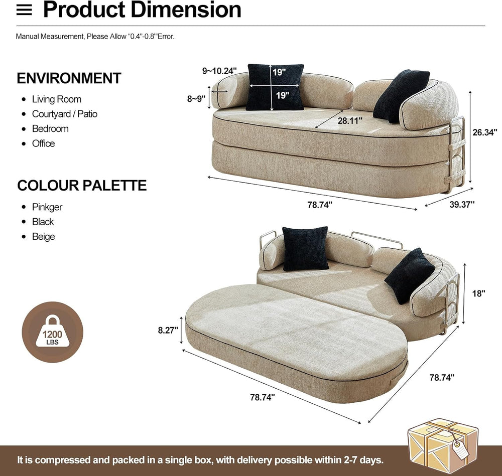 4-in-1 Folding Convertible Sofa Bed, 78 Inch Compression Oversized Corduroy U...