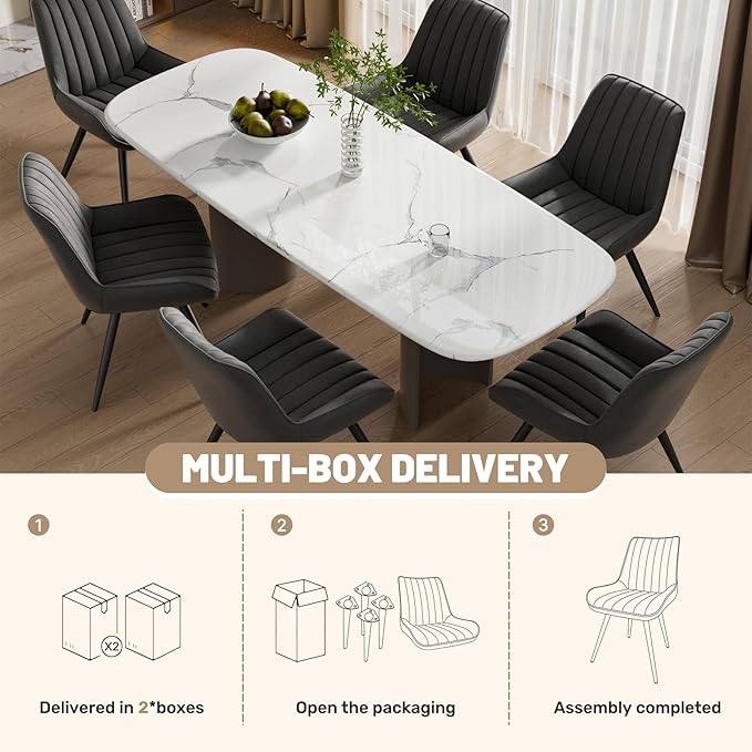 Mid Century Modern Dining Chairs Set of 6, Soft Cushion Upholstered Fabric Kitchen Chairs, Black