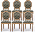 PU Leather Upholstered Dining Chairs Set of 6 French Country Round Back Kitchen Side Chairs with Nailhead Trim and Wood Legs for Dining Room, Kitchen, Restaurant(Pine Green)