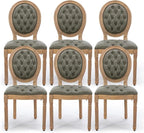 PU Leather Upholstered Dining Chairs Set of 6 French Country Round Back Kitchen Side Chairs with Nailhead Trim and Wood Legs for Dining Room, Kitchen, Restaurant(Pine Green)