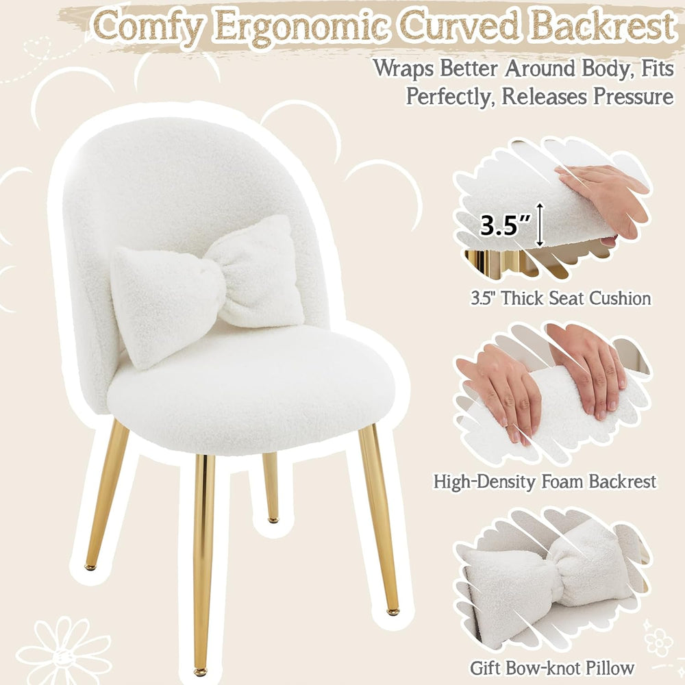 VINGLI Boucle Girls Vanity Chair with Back & Pillow,Cute Small Cozy Desk ...
