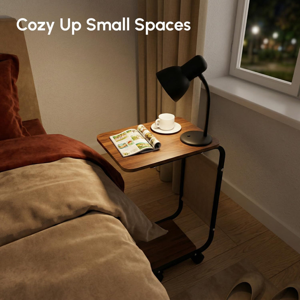 ALYUKMO End Table for Couch with Large Tabletop,Height Side Rounded Metal Cor...