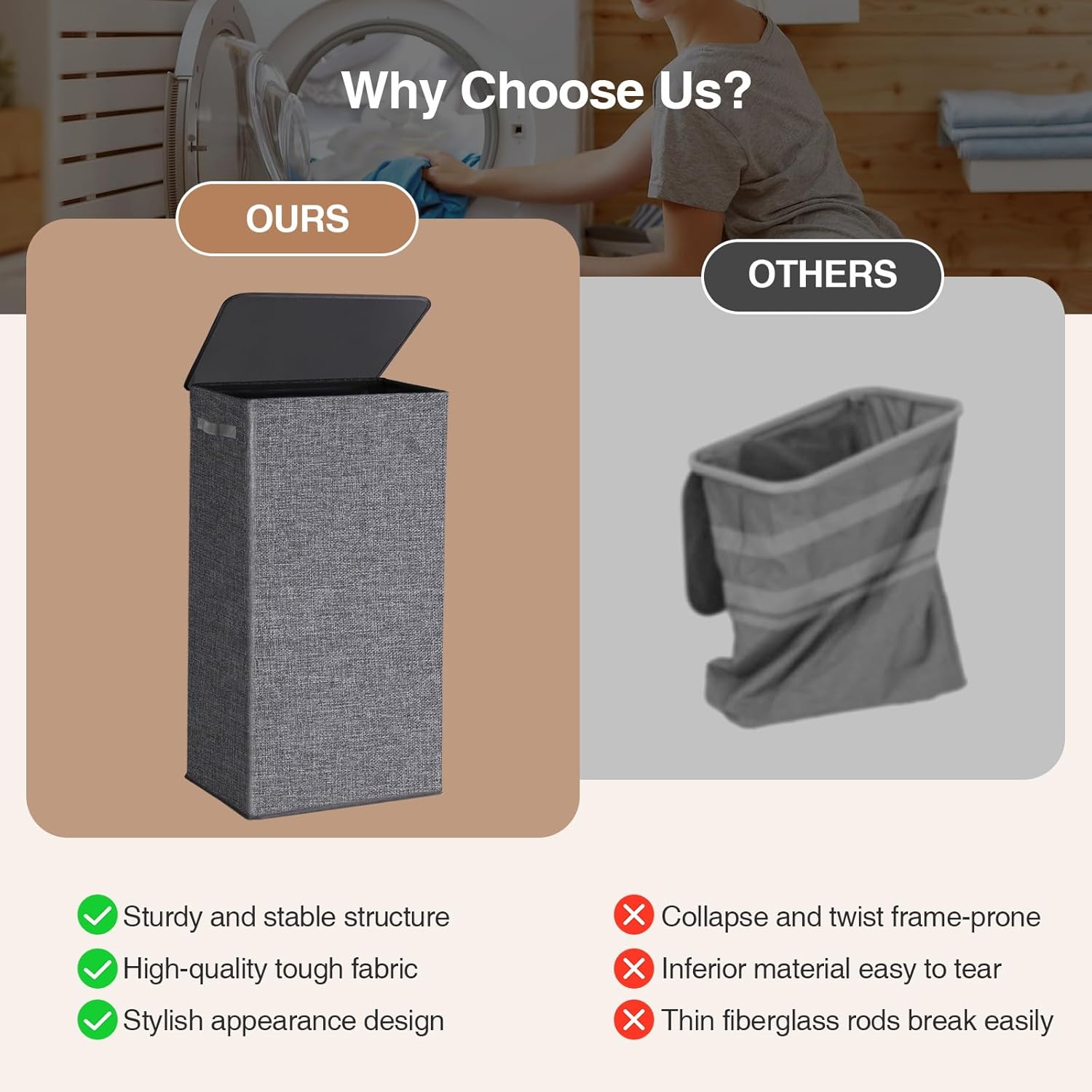 Collapsible Laundry Hamper with Lid 100L, Large Laundry Basket with Removable Mesh Bag for Bedroom, Bathroom,Closet, Dorm(Grey)