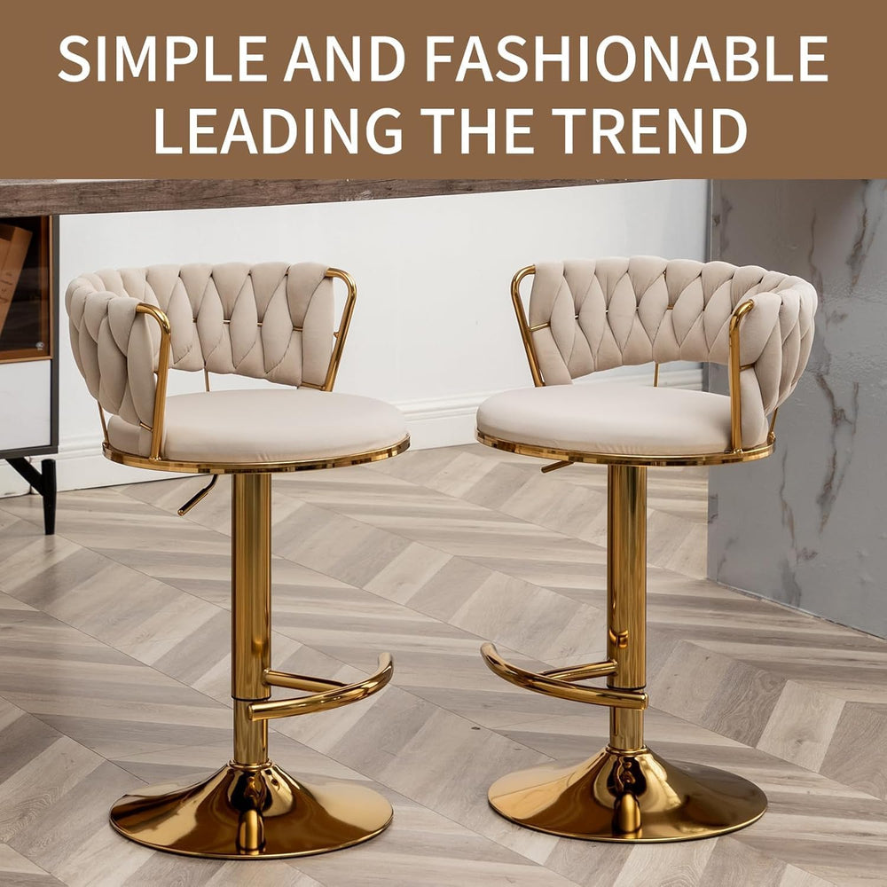 Gold Bar Stools Set of 3, Counter Stools for Kitchen Island (Beige) | Adjusta...