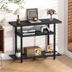 Bamboo TV Stand, Small TV Stands for up to 32 Inch, 3-Tier Entertainment Center TV Shelf with Storage, Sturdy Corner TV Stand for Bedroom, Black, 31.5 x 24.2 x 11.8 inches