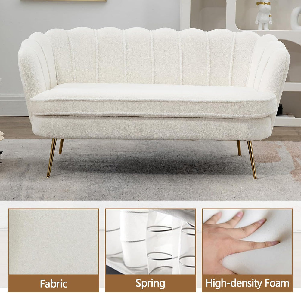 59" Small Loveseat Sofa 2-Seater, Modern Chenille Couch with Gold Metal ...