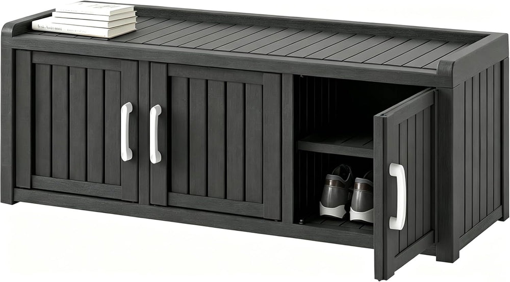Outdoor Shoe Bench, Waterproof UV-Resistant Indoor Resin Shoe Cabinet, Entryw...