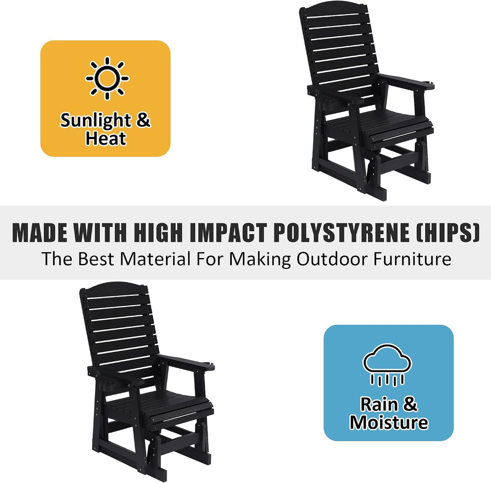 Poly Lumber Patio Glider for One Person, with Cup Holders, High Backrest and ...