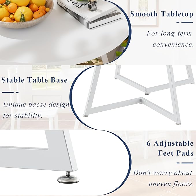 VECELO Small Round Dining Table Set for 2, Wood Tabletop with Strong Metal Fr...