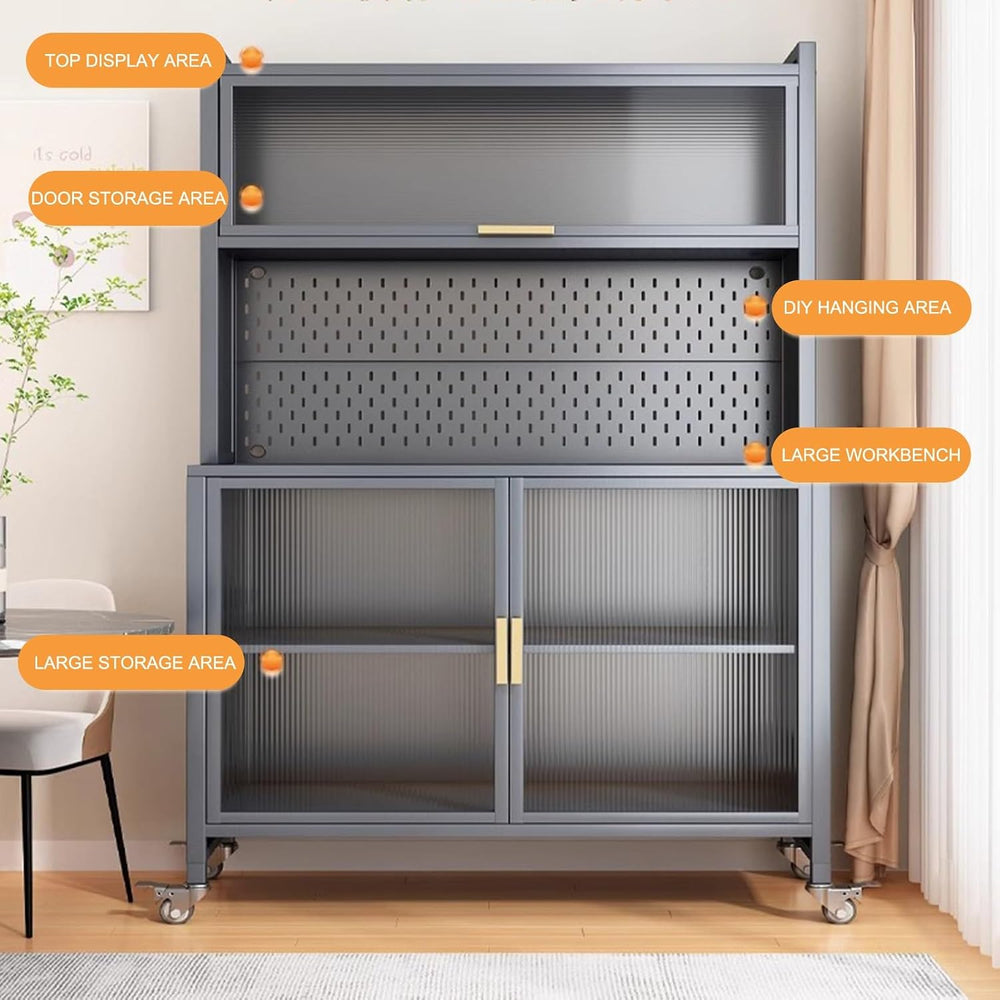 Kitchen Storage Cabinet, Microwave Stand with Flip-up Doors, Kitchen Pantry S...