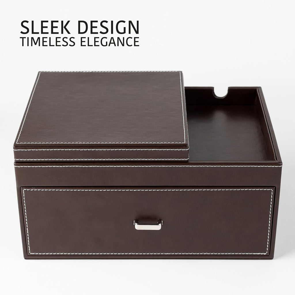 Mens Jewelry Box Organizer & Dresser Valet Tray - Premium Nightstand Station for Watches, Rings, and Accessories - Mens Dresser Top Organizer with Multiple Compartments and Soft Lining (Brown)