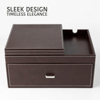 Mens Jewelry Box Organizer & Dresser Valet Tray - Premium Nightstand Station for Watches, Rings, and Accessories - Mens Dresser Top Organizer with Multiple Compartments and Soft Lining (Brown)