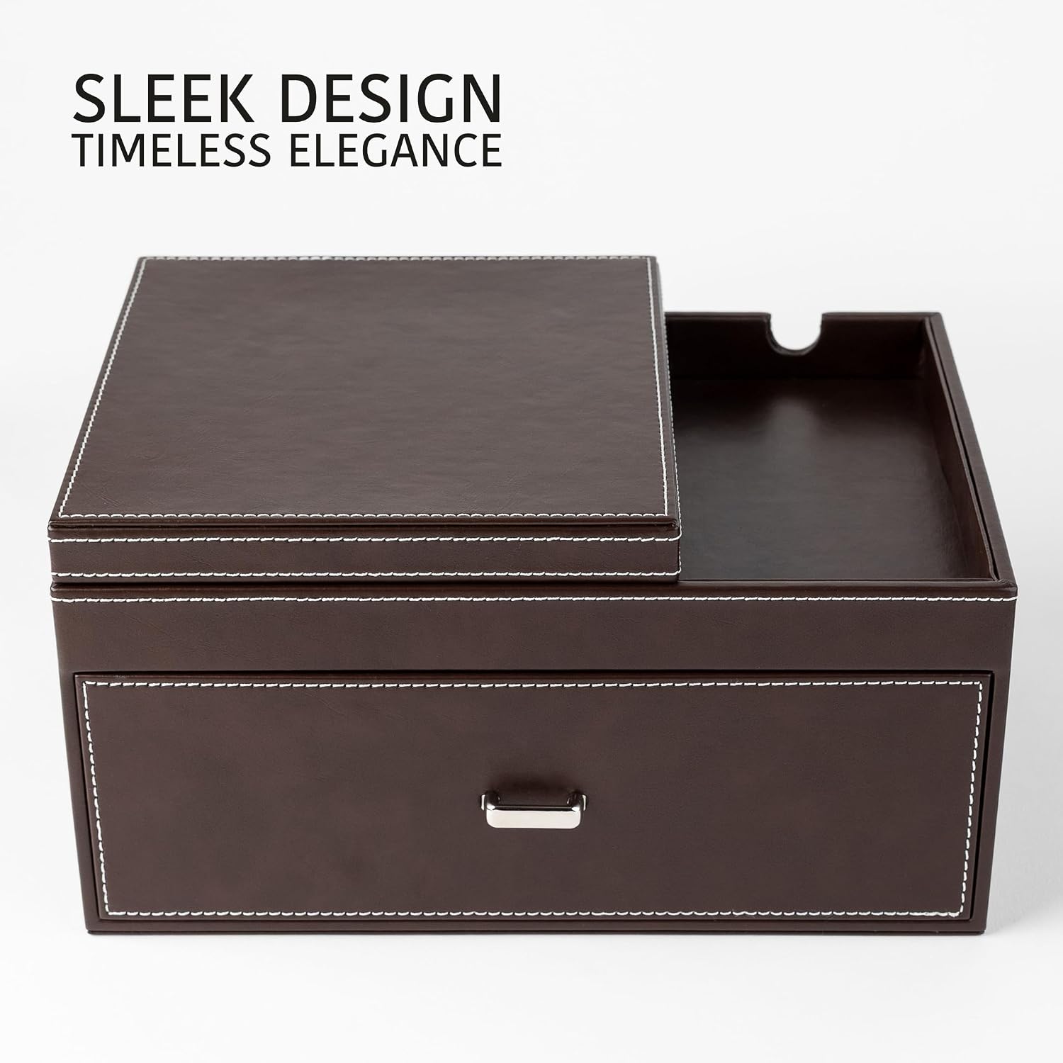 Mens Jewelry Box Organizer & Dresser Valet Tray - Premium Nightstand Station for Watches, Rings, and Accessories - Mens Dresser Top Organizer with Multiple Compartments and Soft Lining (Brown)