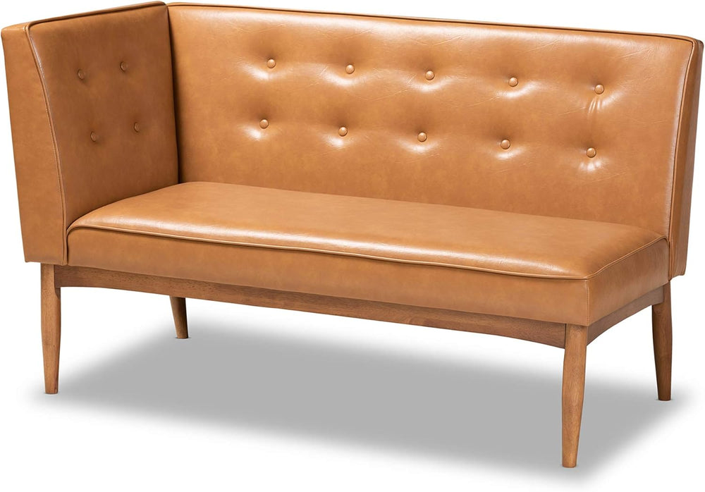Baxton Studio Arvid Mid-Century Modern Tan Faux Leather Upholstered and Walnu...