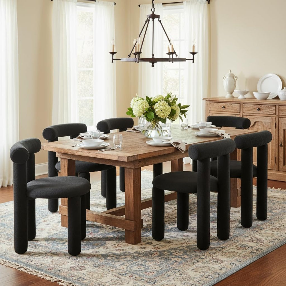 DUOMAY Modern Black Boucle Dining Chairs Set of 4, Sherpa Upholstered Kitchen...