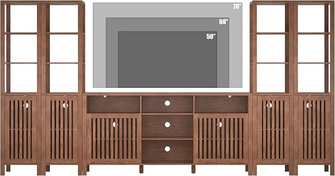 Farmhouse TV Stand for 70 inch TVs, Entertainment Center with Bookshelves - 6 Door Media Console with Adjustable Shelves, Storage Cabinet for Living Room Bedroom Home Theater, Rustic Brown