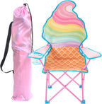 Heritage Kids Ice Cream-Themed Figural Folding Camp Chair,Lightweight Portable Chair with Carry Bag & Cup Holder,Kids Outdoor/Indoor Seating for Ages 6+,14"x14"x26"