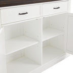 Crosley Furniture Clifton Kitchen Storage Island, Microwave Stand, Coffee Bar and Set of 2 Upholstered Saddle Stools, Distressed White/Black