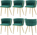 Velvet Dining Chairs Set of 6, Modern Upholstered Dining Chairs with Gold Metal Legs for Dining Room, Vanity, Kitchen, Living Room(Green)