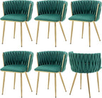 Velvet Dining Chairs Set of 6, Modern Upholstered Dining Chairs with Gold Metal Legs for Dining Room, Vanity, Kitchen, Living Room(Green)