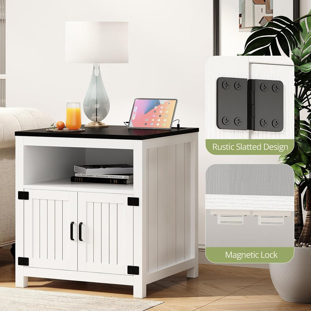 End Table with Charging Station, 23.6''W Large Sofa Side Table with B...