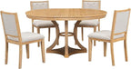 Ball & Cast Retro Dining Table Set for 4 with 4 Upholstered Chairs,5-Piece Wooden Living Room Furniture W/ 42" Round Extendable Kitchen Desk,for Small Space,Apartment,Dining Room,Natural