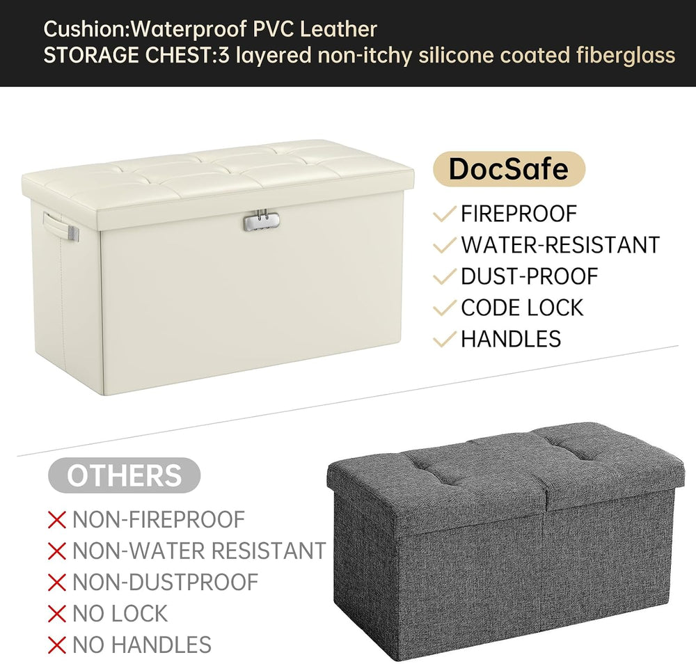 DocSafe Storage Ottoman Bench with Lock,Fireproof 30 Inches Folding Bench Foo...