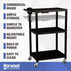 Norwood Commercial Furniture Mobile Utility AV Cart with Power Strip and Casters, Rolling Presentation and Media Cart on Wheels, Black