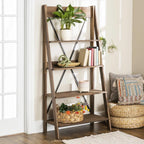 68" H x 35" W 4-Tier Solid Wood Ladder Bookshelf