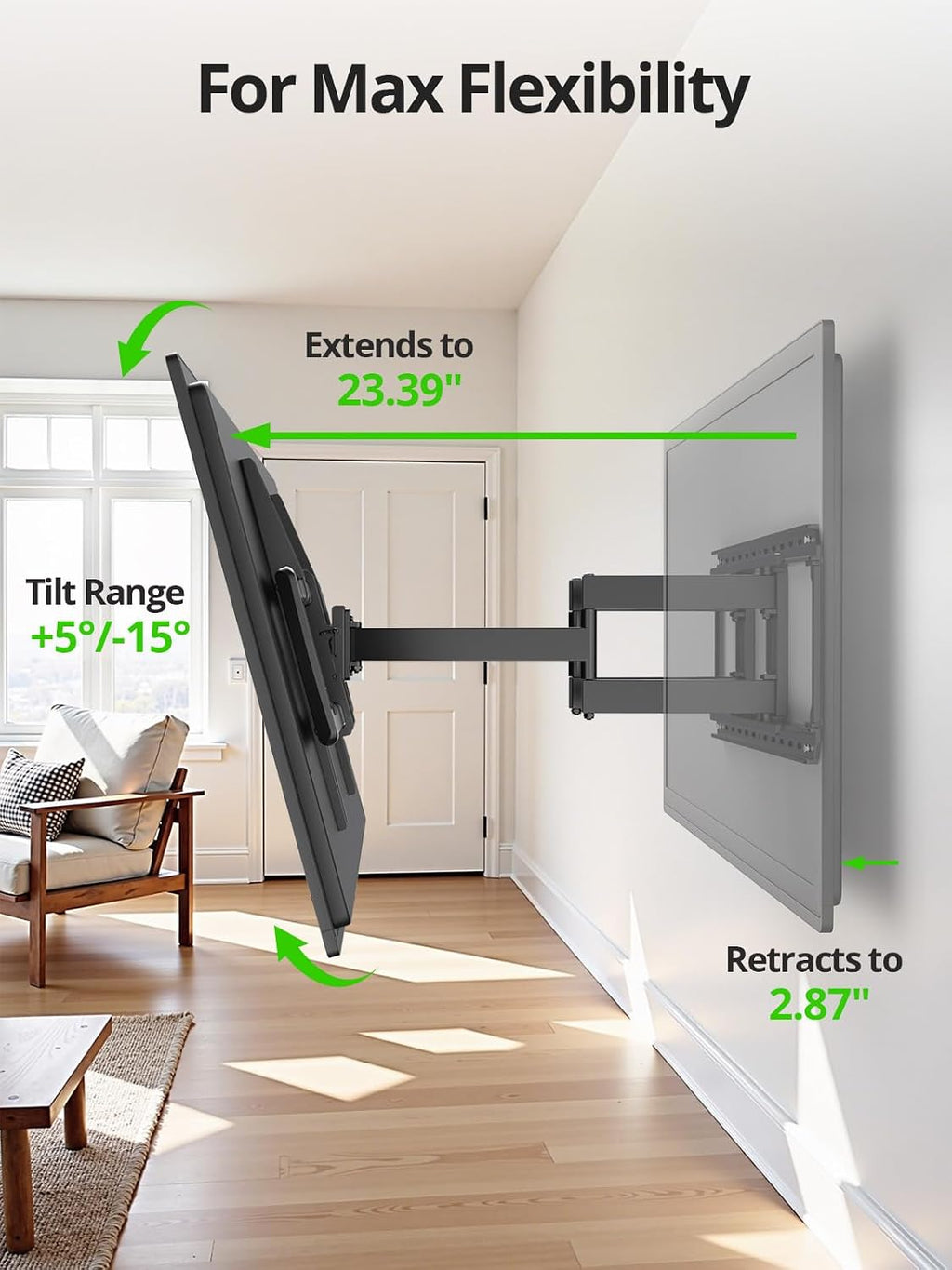 USX MOUNT 85 86 90 98 100 inch Heavy Duty Full Motion TV Wall Mount for 42-100" TVs, TV Mount with Swivel, Tilt & Leveling, Wall Mount Bracket Up to 170lbs, Max VESA 800x600mm