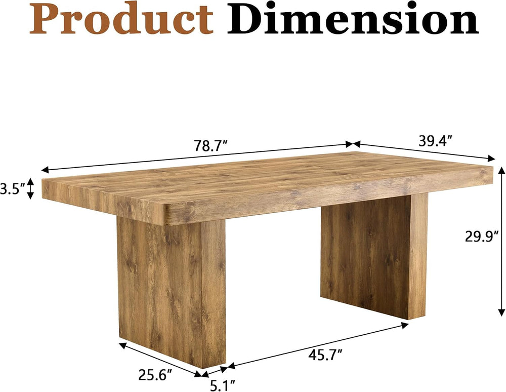 gopop Rustic Modern 79" Rectangular Dining Table, Solid Wood Farmhouse K...