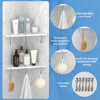 Shower Corner Shelf 304 Stainless Steel Shower Caddy 2 Tier Shower Organizer Niche Extra 6 Hangers Shelves 40 lbs Large Capacity Bathroom Storage for Inside Anti-Rust Drilling Installation(White)