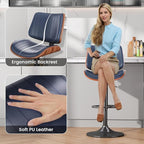 Swivel Bar Stools Set of 3, Adjustable Bentwood Barstools for Kitchen Counter, Modern PU Leather Upholstered Bar Chair with Back and Footrest, for Kitchen Island, Bar, Dining Room, Navy