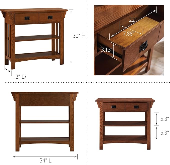 Leick Home Mission Impeccable Bookshelf, Solid Wood, 2 Drawers, 2 Shelves, Sl...