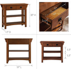 Leick Home Mission Impeccable Bookshelf, Solid Wood, 2 Drawers, 2 Shelves, Slatted Sides, Blackened Hardware, Easy Assembly, Russet Brown, 12 in D x 34 in W x 30 in H, Item 8261