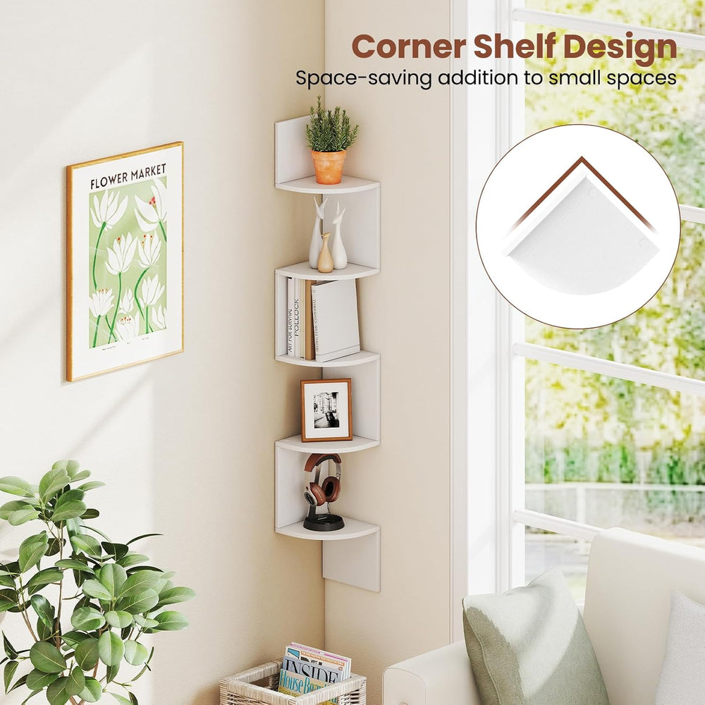 GIANTEX Corner Shelf Wall Mounted Set of 2, 5-Tier Floating Corner Bookshelf,...