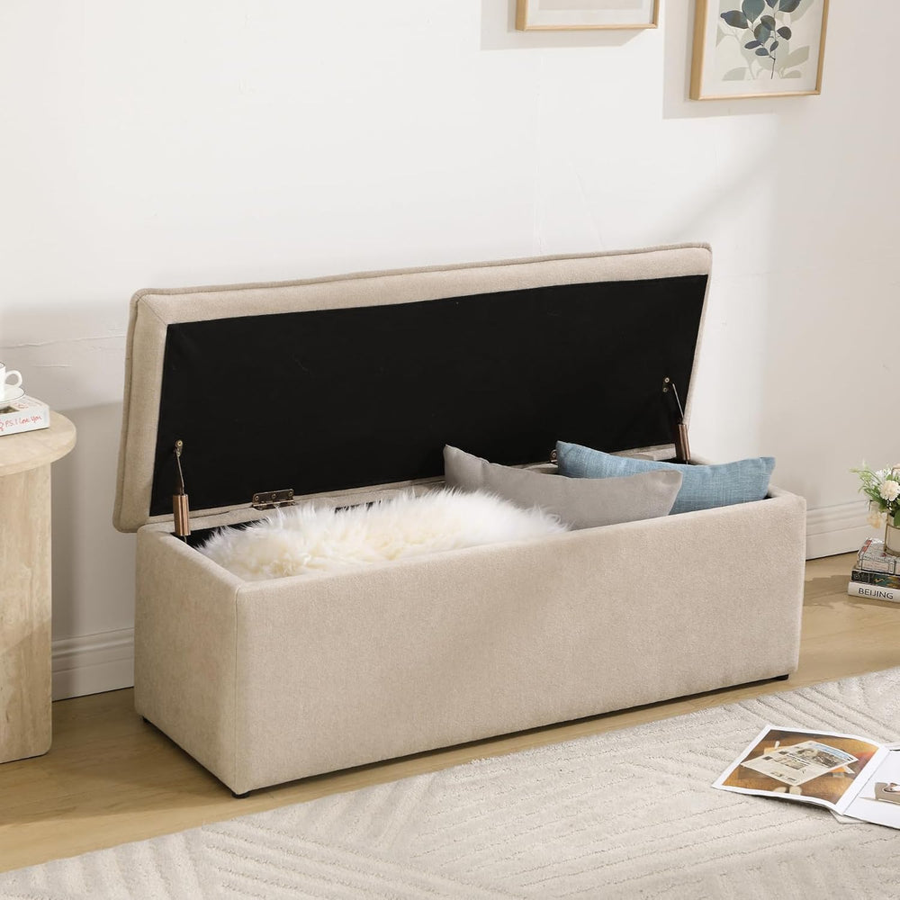 CIMOTA Storage Ottoman Bench, Upholstered End of Bed Storage Bench with Safet...