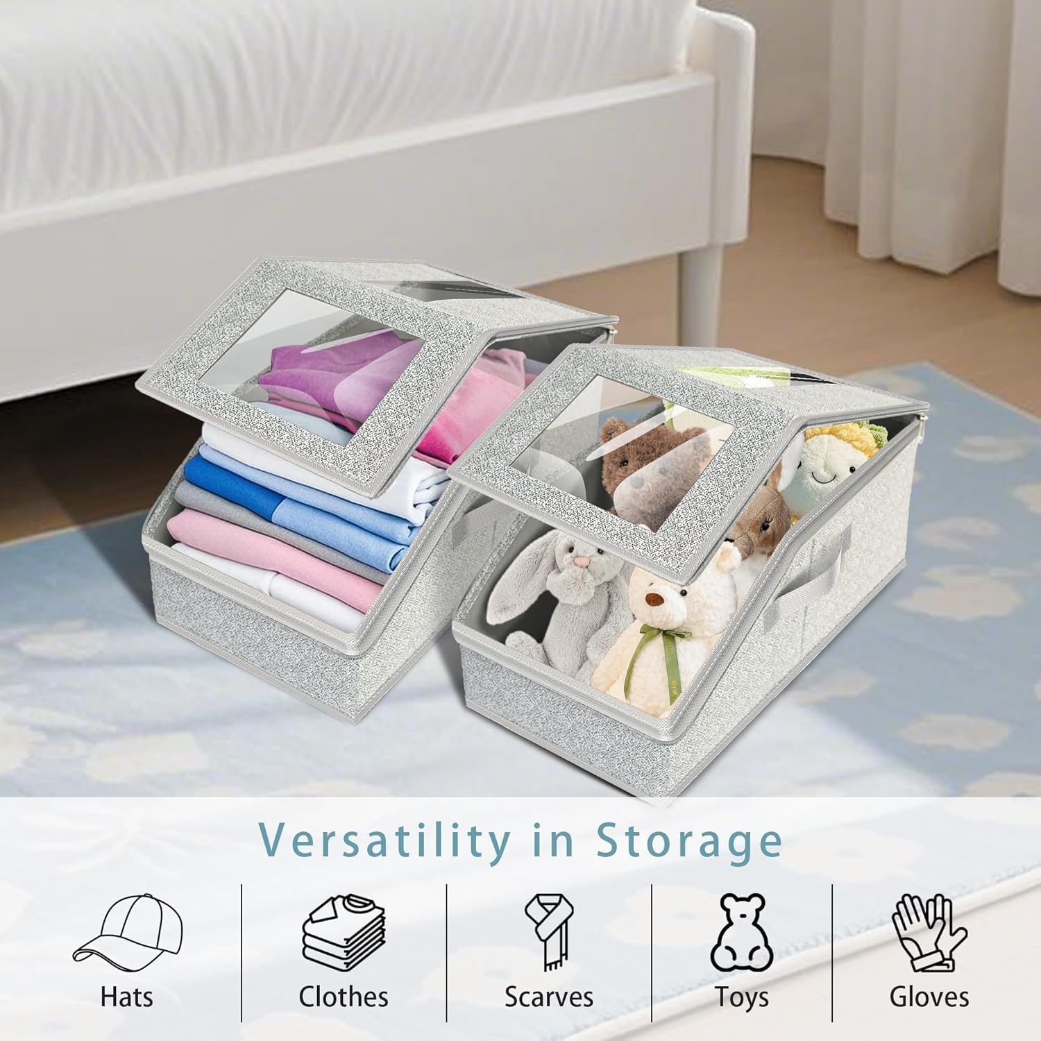 Hat Organizer for Baseball Caps, Hat Storage Holder Container for Closet Hold Up to 12 Caps with Clear Window, Hat Boxes for Home Storage | 1Pcs Grey