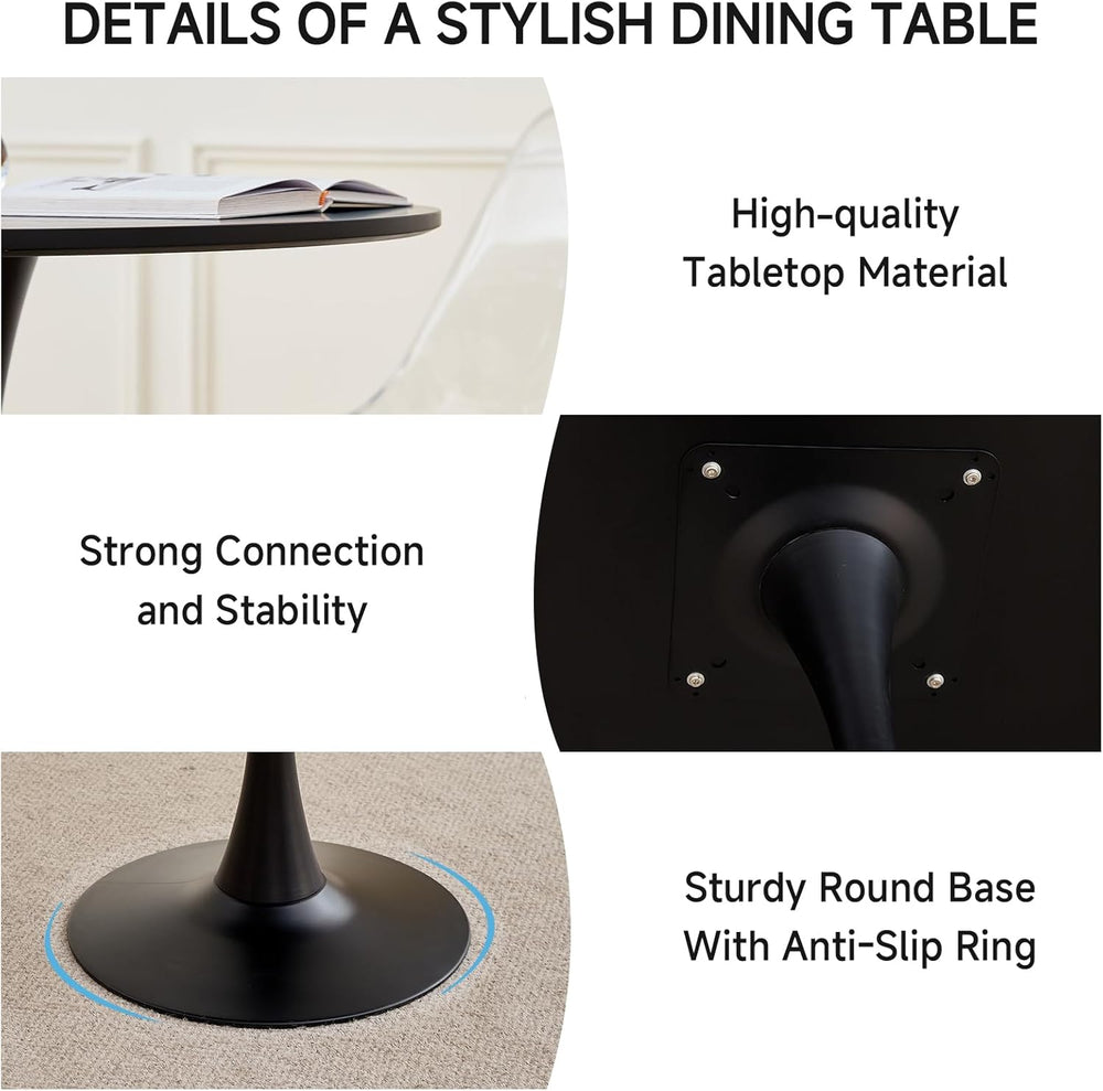 23.6" Small Round Dining Table for 2 4, [Sturdy Metal Tulip Base] Black ...