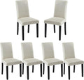 VECELO Upholstered Dining Chairs Set of 6, Modern Fabric and Solid Wood Legs & High Back for Kitchen/Living Room- Beige