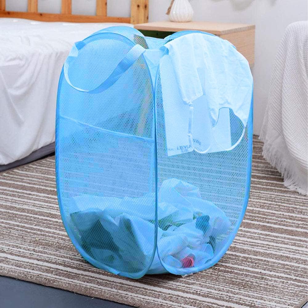 Larpur Pack of 2 Pop up Laundry Hampers, Collapsible Laundry Baskets, Portable Mesh Clothes Hampers for Kids Room, College Dorm, Bathroom, Foldable Hamper with Carry Handles, Sky Blue