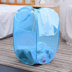 Larpur Pack of 2 Pop up Laundry Hampers, Collapsible Laundry Baskets, Portable Mesh Clothes Hampers for Kids Room, College Dorm, Bathroom, Foldable Hamper with Carry Handles, Sky Blue