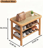 SOBIBO Bamboo Shoe Rack Bench with Rattan Seat, 3-Tier Shoe Storage Bench, Entryway Bench for Hallway Nature-23.62 inches