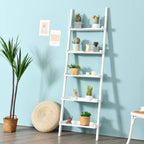 Tangkula 5-Tier Ladder Shelf, Wall-Leaning Bookshelf w/Open Shelves, Plant Flower Stand, Storage Display Organizer Rack, Multifunctional Bookcase for Living Room Home Office (White)
