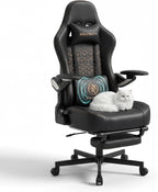 Ergonomic Gaming Chair for Adults - Big and Tall Desk Chair with Lumbar Support and Mechanical Arm Armrests, Comfortable Gamer Computer Chair, Gaming Chairs with Footrest (Black Leather)
