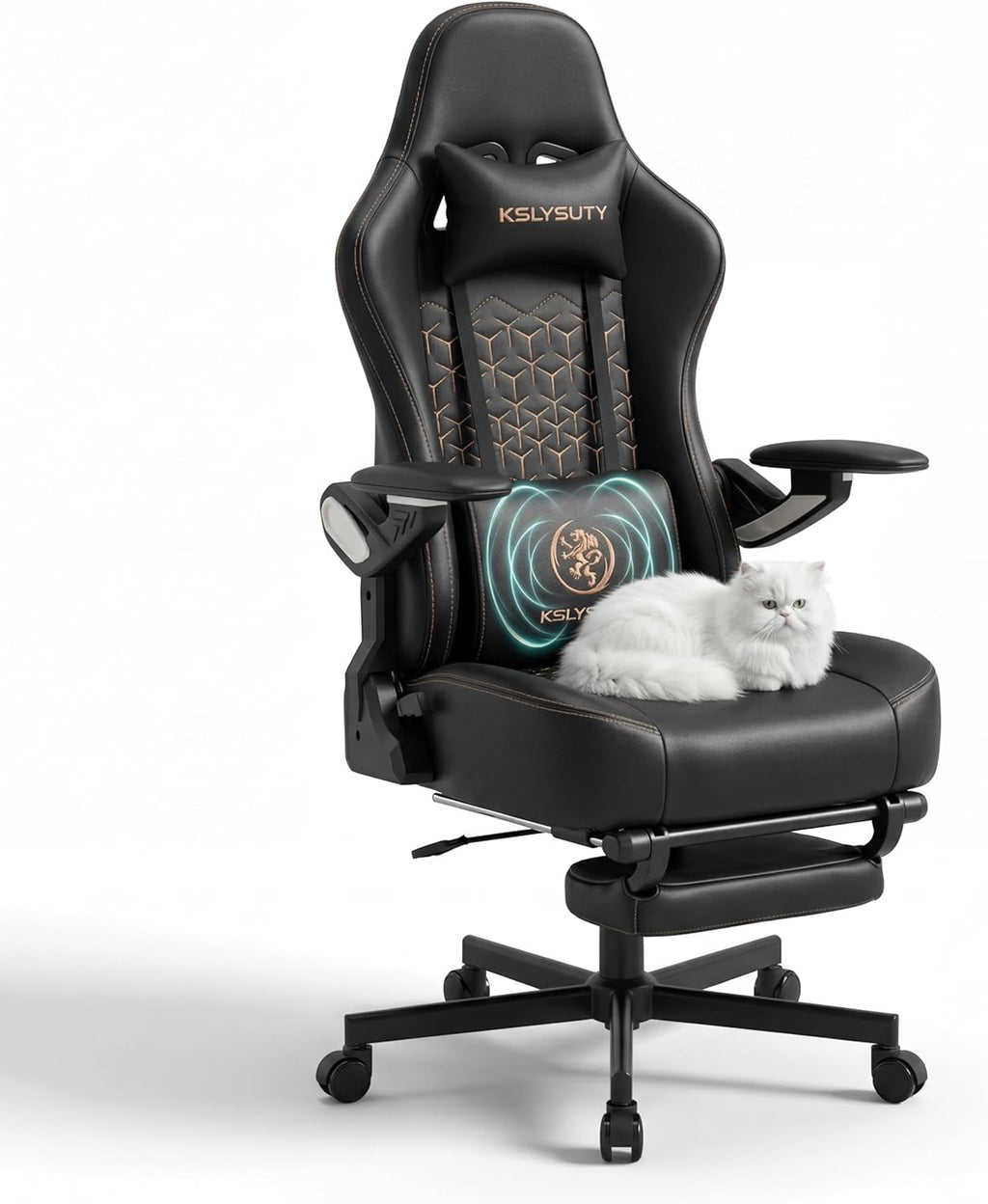 Ergonomic Gaming Chair for Adults - Big and Tall Desk Chair with Lumbar Support and Mechanical Arm Armrests, Comfortable Gamer Computer Chair, Gaming Chairs with Footrest (Black Leather)